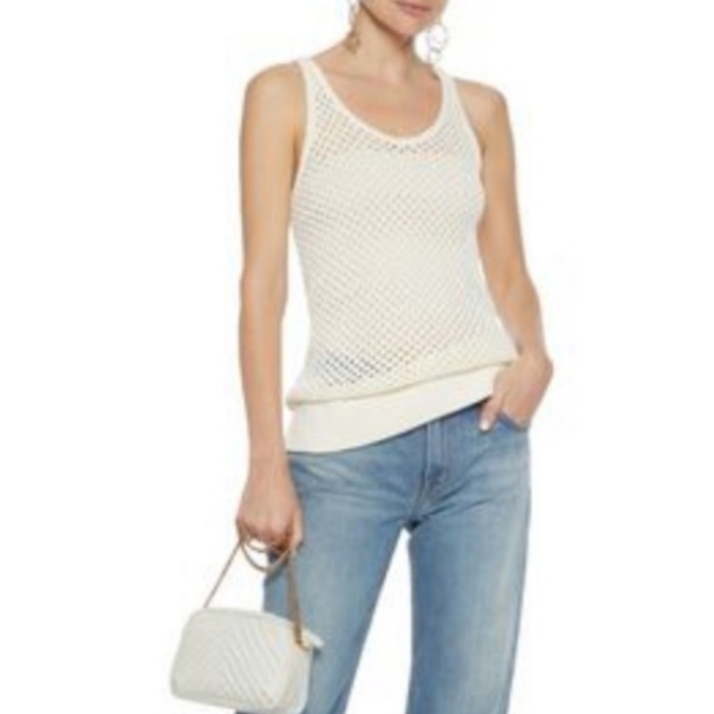 CURRENT/ELLIOT The Blitzed Tank Knit Sweater In Cream Size Small